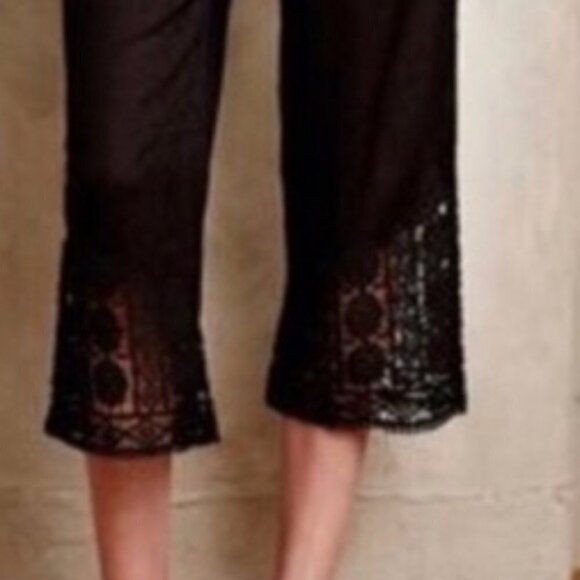 Anthropologie E by Eloise Swiss Dot Capri Pants With Crochet Lace Hem Women's S - Picture 2 of 9